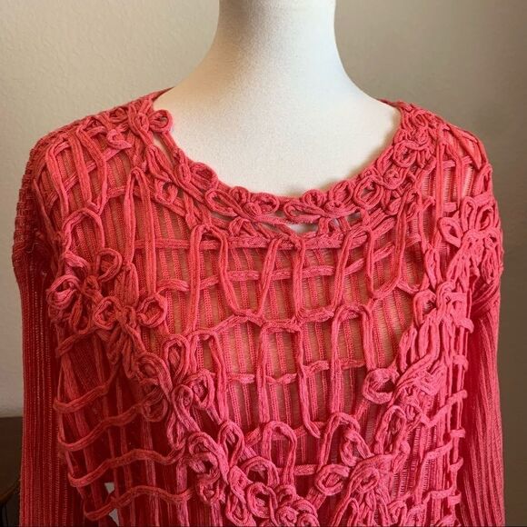 VTG Coral Sheer Floral Overlay Sweater OS Sonia - Picture 8 of 16